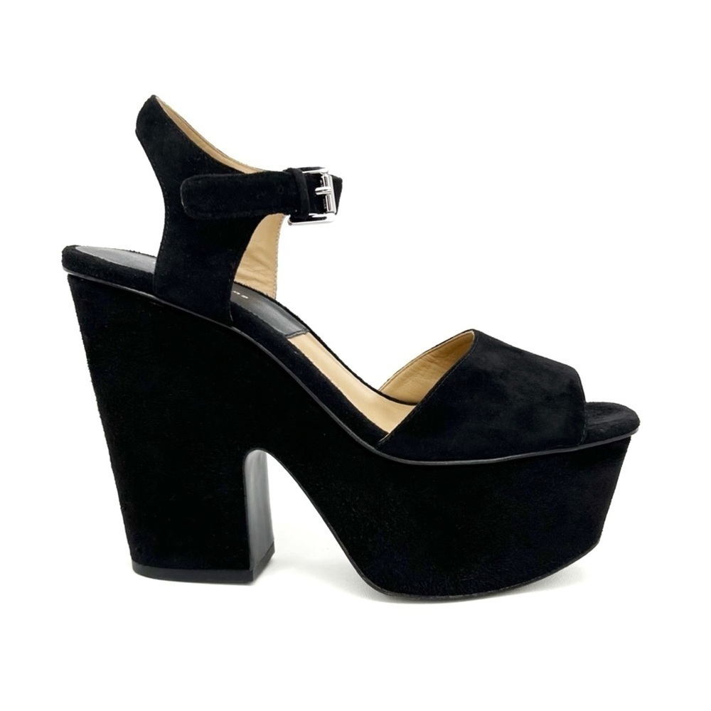 Michael Kors Collection Harley Platform Sandal Chunky Heels Black Suede Size 7.5 - Picture 2 of 10